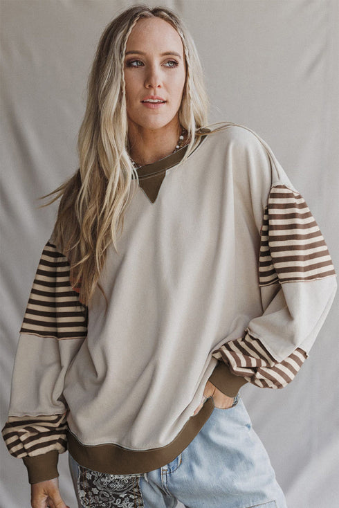 Striped Colorblock Patchwork Drop Shoulder Sweatshirt